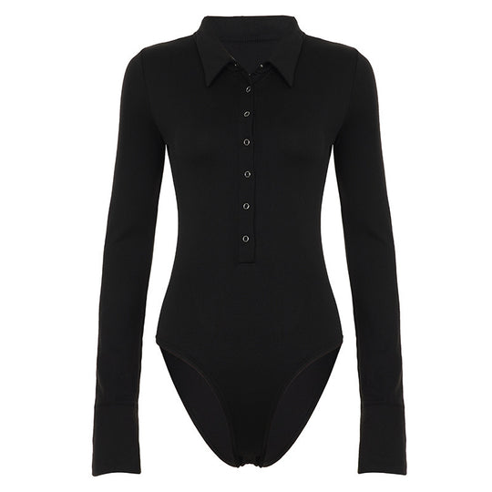 Damen eleganter Langarm-Bodysuit mit Knopfleiste und modischen Details EB