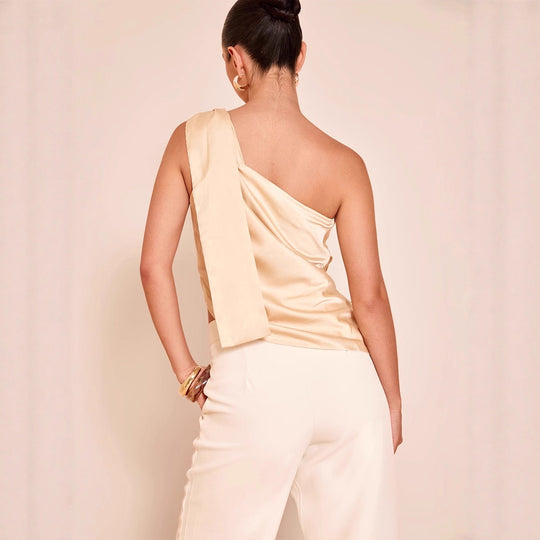 Damen asymmetrisches Satin-Oberteil mit drapiertem Abschluss EB
