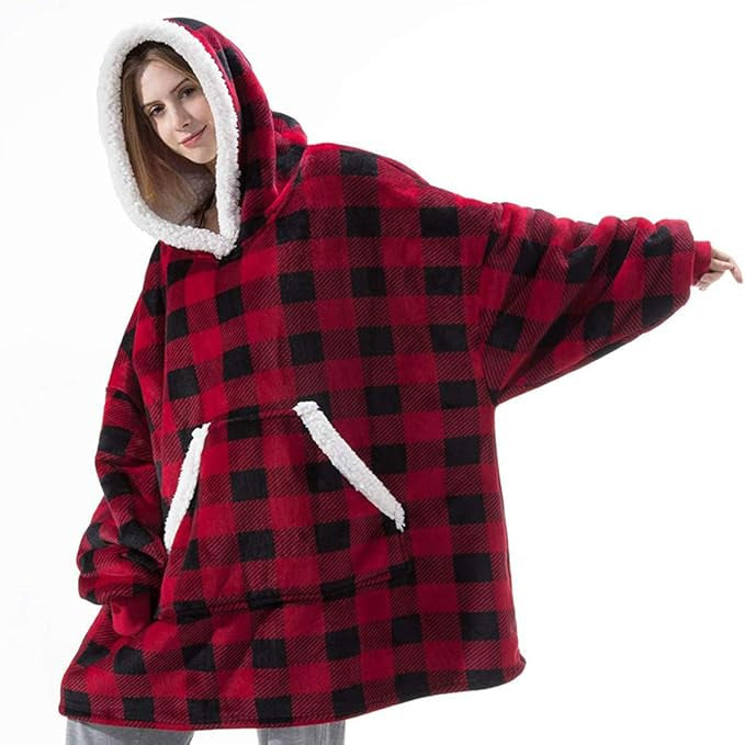 Damen Gemütlicher Hoodie-Poncho mit weichem Futter und praktischen Taschen EB