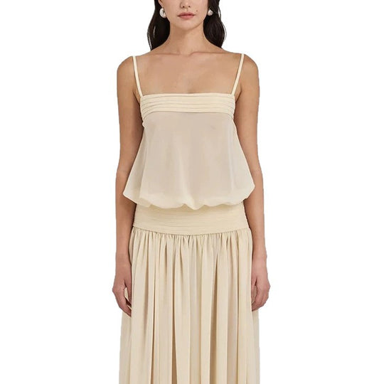 Damen Maxi-Kleid mit fließendem Chiffon-Oberteil und elastischem Bund EB