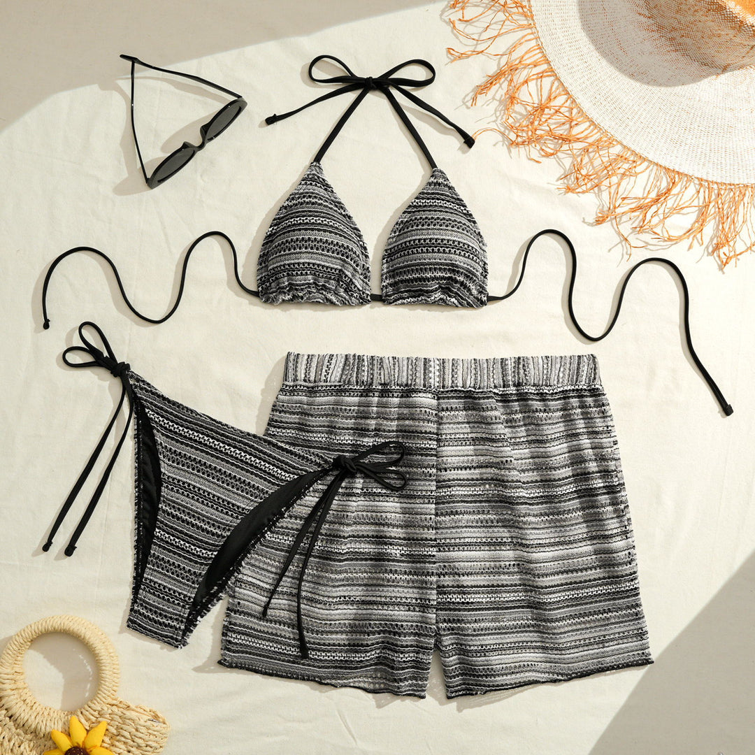 Damen Bikini-Set mit Rüschendetails und hoch taillierten Shorts EB