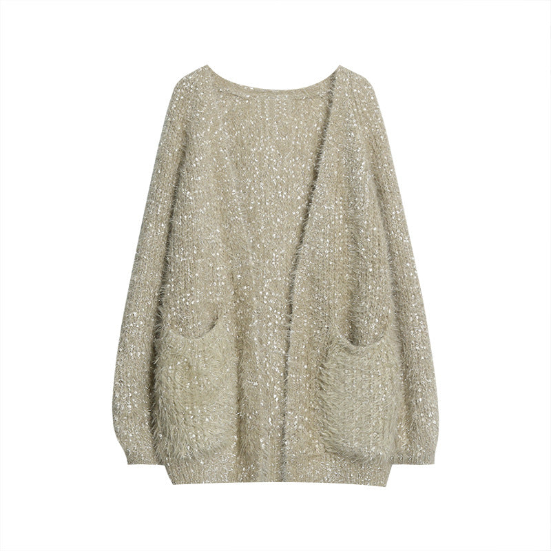 Damen glitzernde Strickjacke im modernen Casual-Look EB