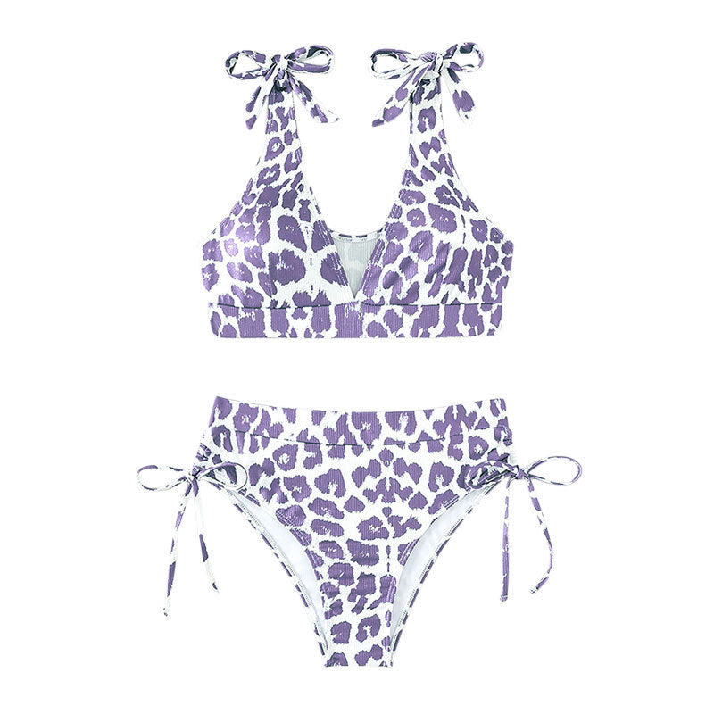 Damen Hochgeschnittener Bikini mit sportlichem Design und verspielten Bindebändern EB