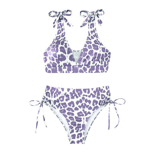 Damen Hochgeschnittener Bikini mit sportlichem Design und verspielten Bindebändern EB