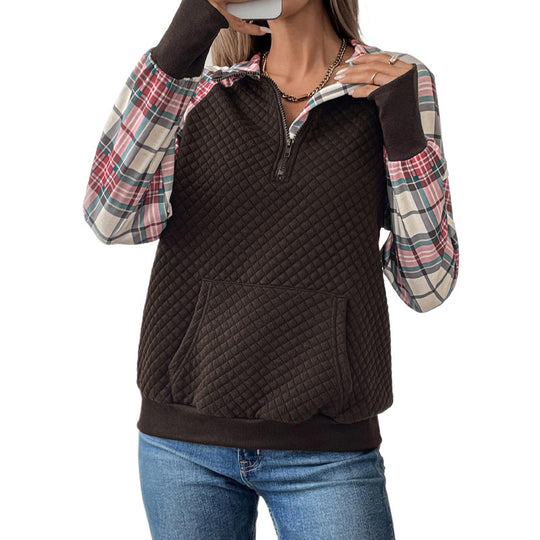Damen ¼-Ärmel Sweatshirt mit Karo-Details und bequemer Passform EB