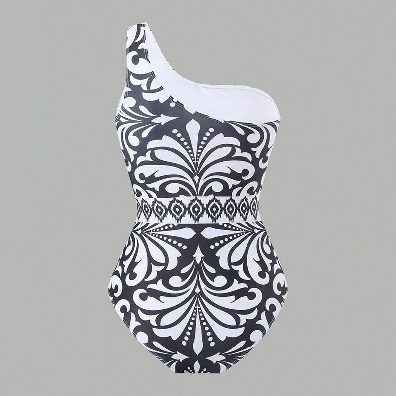 Damen Einteiler Badeanzug mit elegantem asymmetrischen Design und passender Hose EB