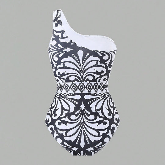 Damen Einteiler Badeanzug mit elegantem asymmetrischen Design und passender Hose EB