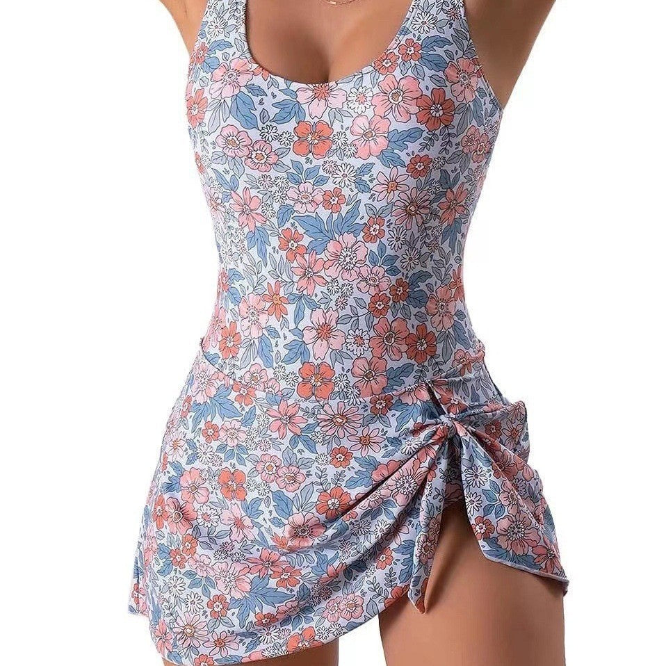 Damen Badespielanzug mit Wickelrock und verstellbarem Knoten EB