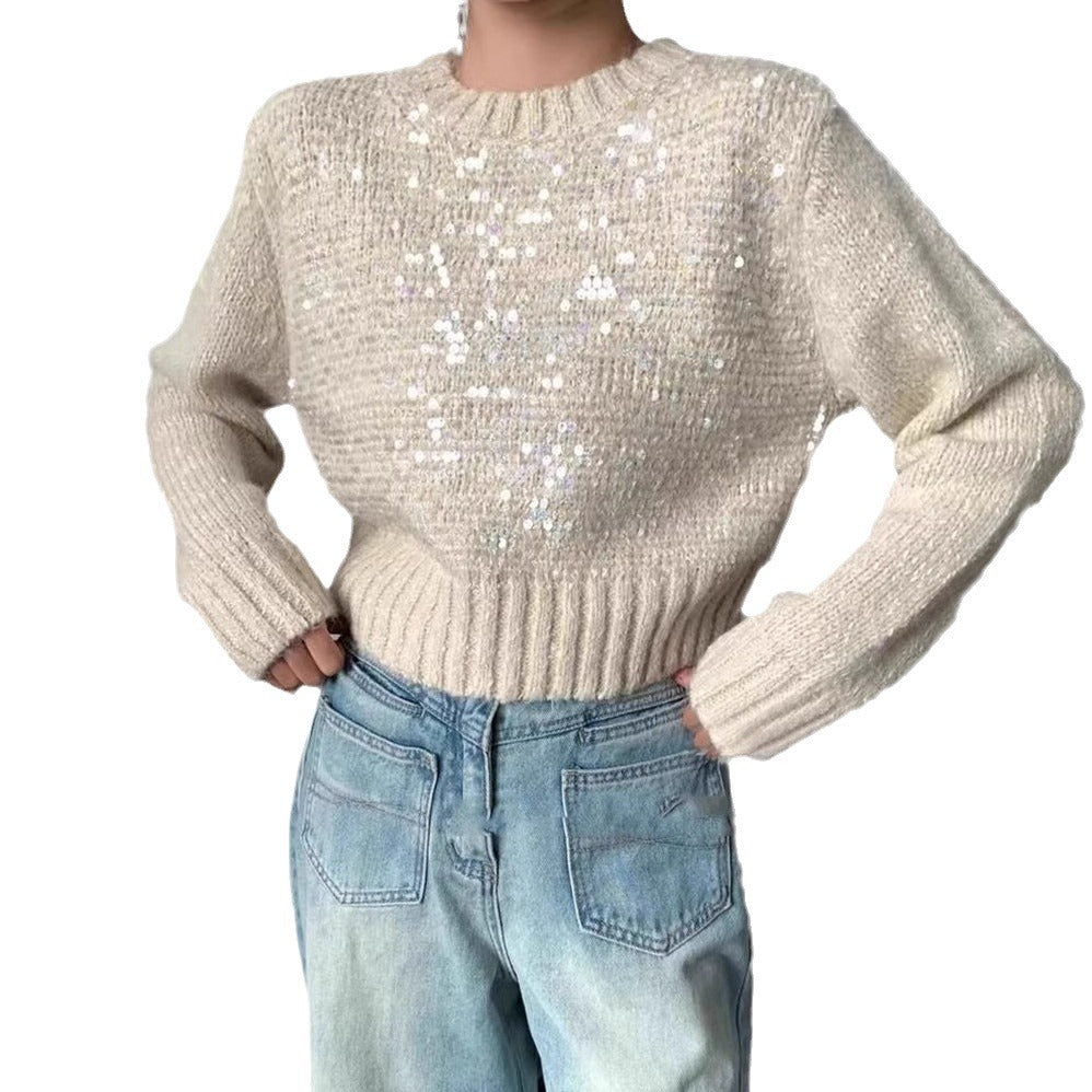 Damen Glitzernder Strickpullover mit Struktur und weitem Schnitt EB