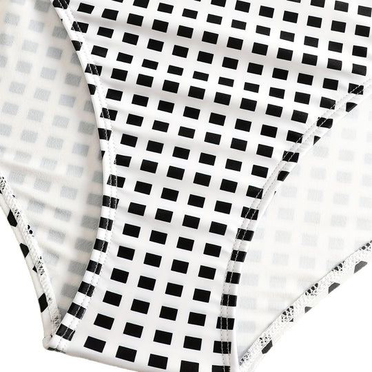 Damen Badeanzug-Set mit Rüschendetails und elegantem Karomuster EB