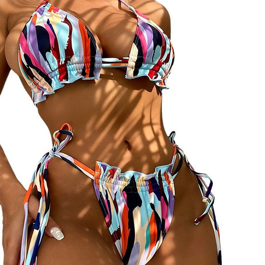 Damen Triangel-Bikini mit verstellbaren Trägern und Rüschendesign EB