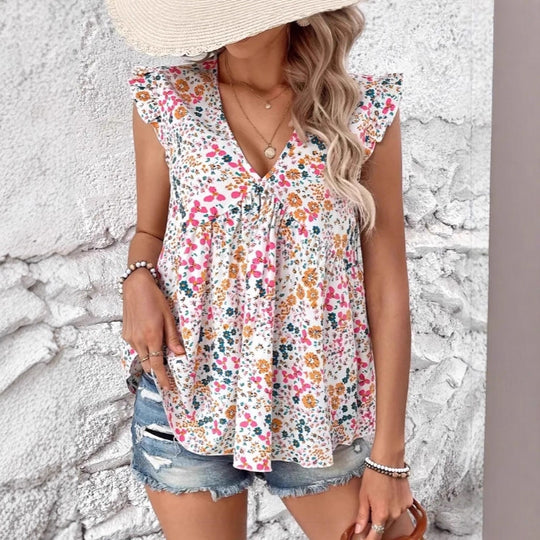 Damen Bluse mit floralem Design und voluminösen Ärmeln EB