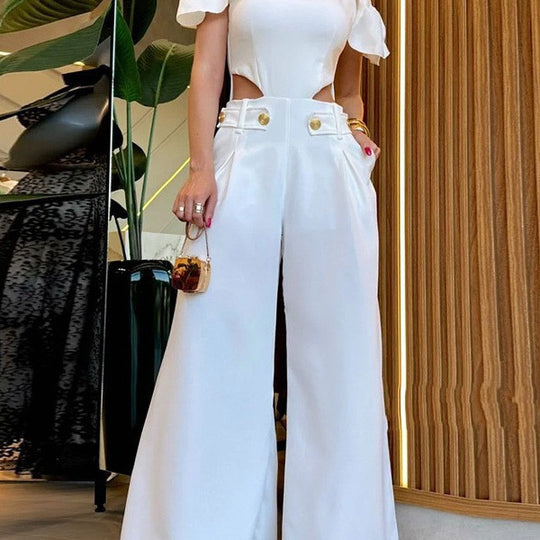 Damen Eleganter Jumpsuit mit Schnittdetails und weich fließenden Hosenbeinen EB