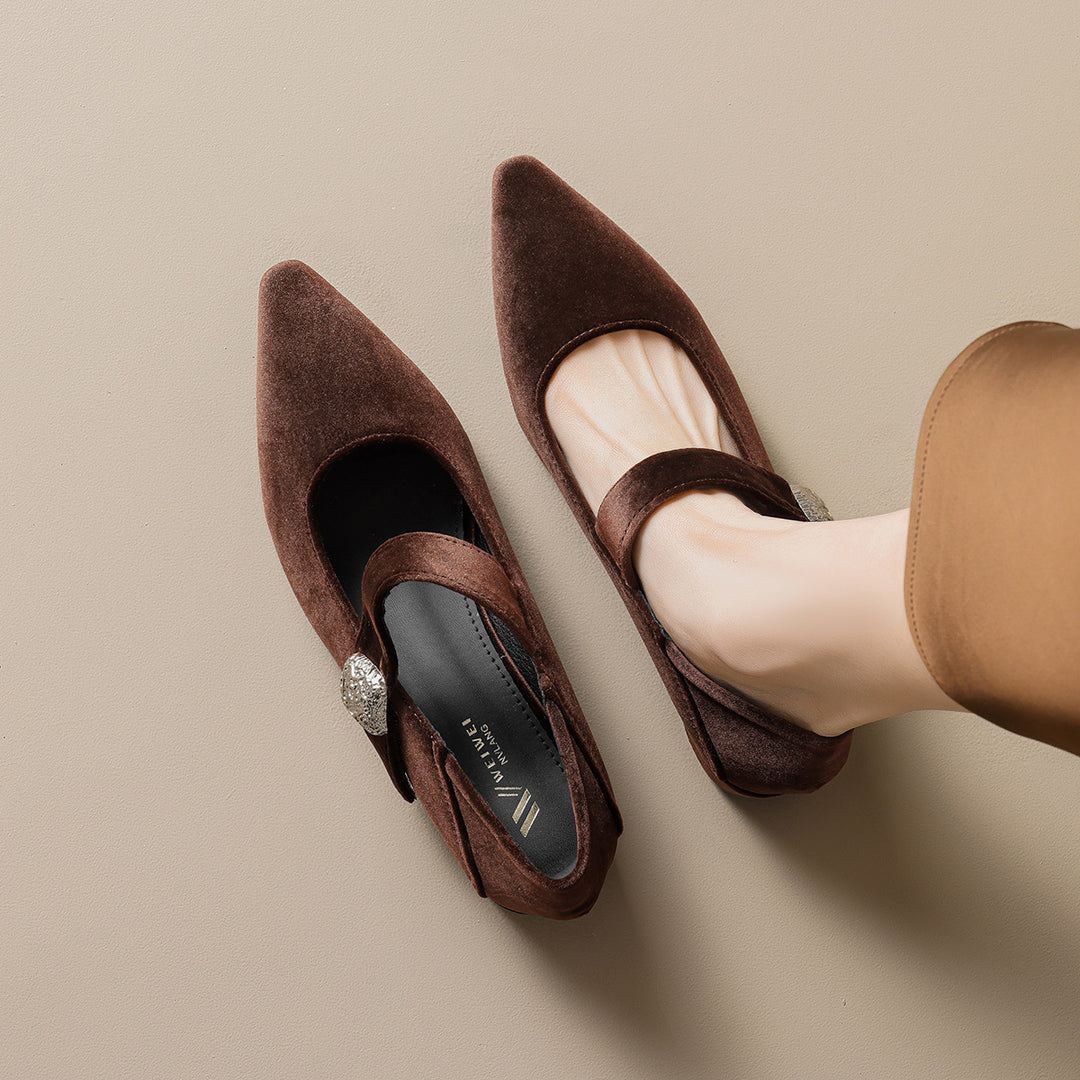 Damen spitze Ballerinas mit eleganter Schnallenverzierung EB