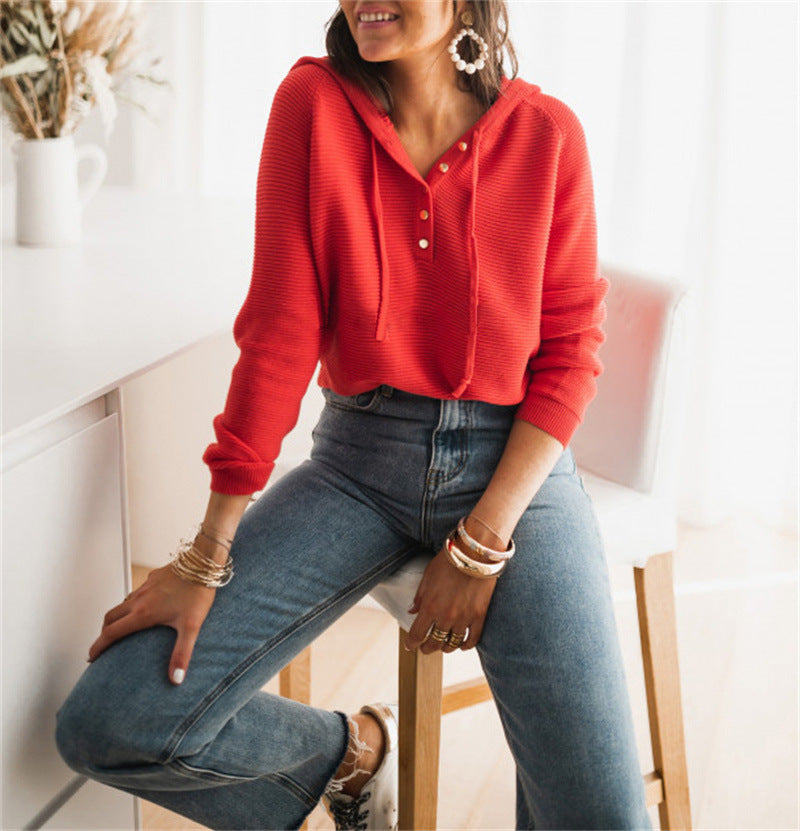 Damen Kapuzenpullover mit strukturiertem Stoff und modischen Knopfdetails EB