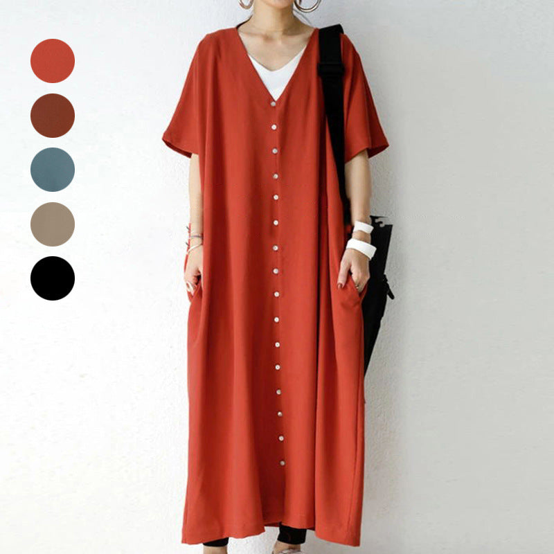 Frauen Langes Knopf-up Maxi Kleid EB