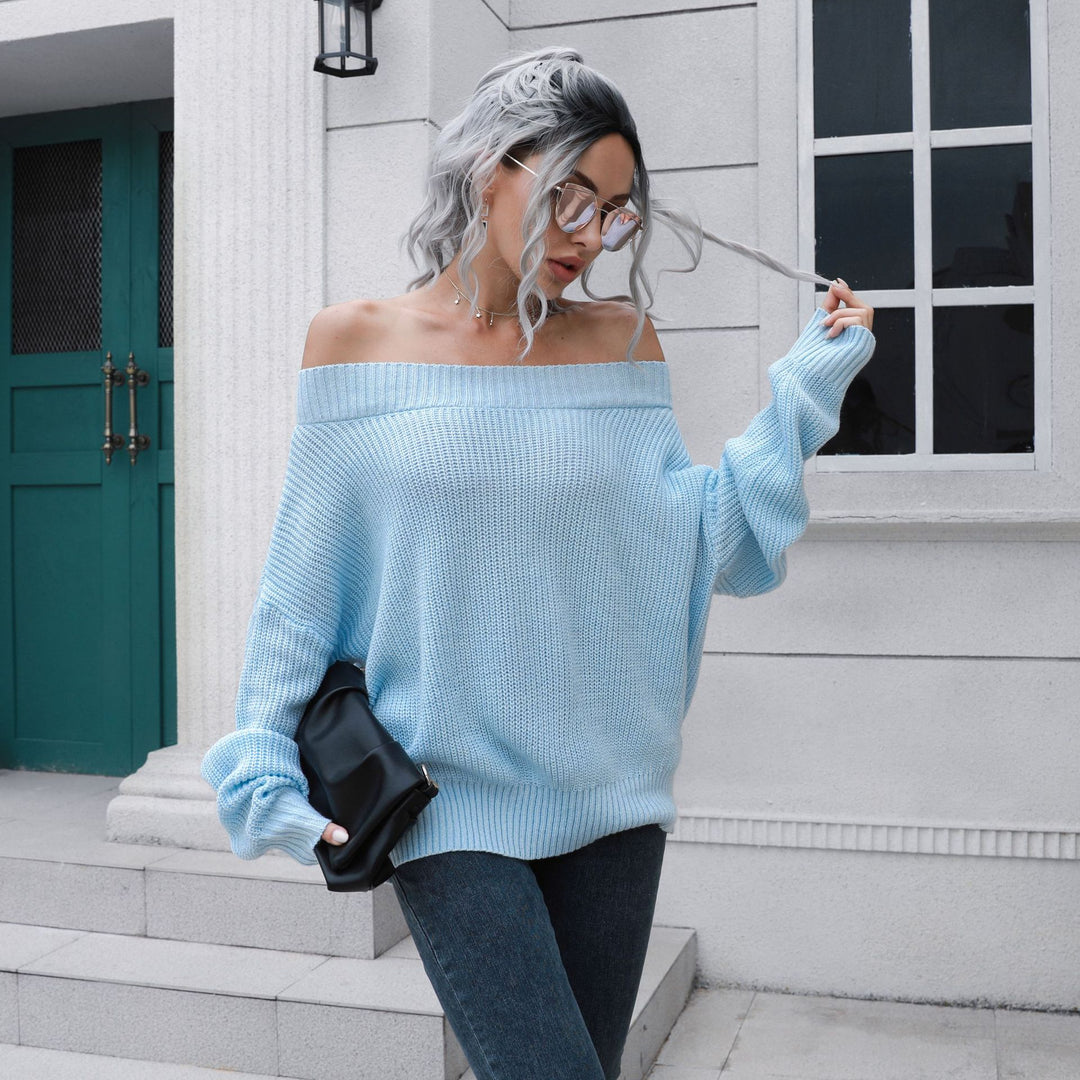 Damen Off-Shoulder Strickpullover mit lässigem Schnitt und voluminösen Ärmeln EB