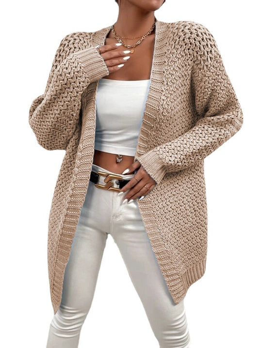 Damen Strickjacke mit offener Front und luftiger Häkelstruktur EB
