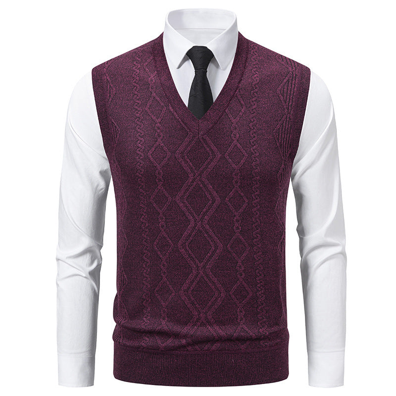 Herren Strickpullover mit V-Ausschnitt und strukturiertem Zopfmuster EB