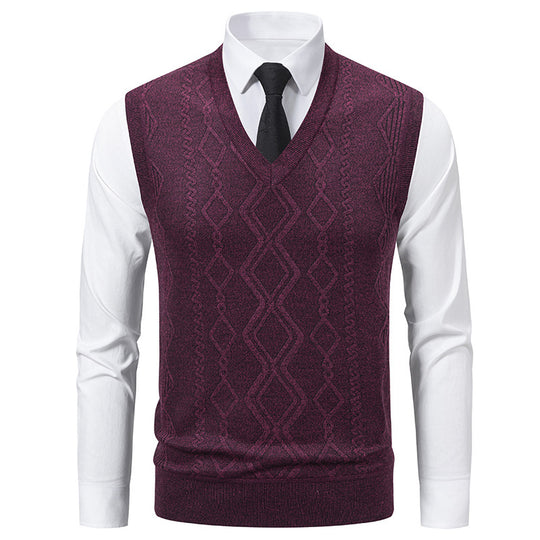 Herren Strickpullover mit V-Ausschnitt und strukturiertem Zopfmuster EB