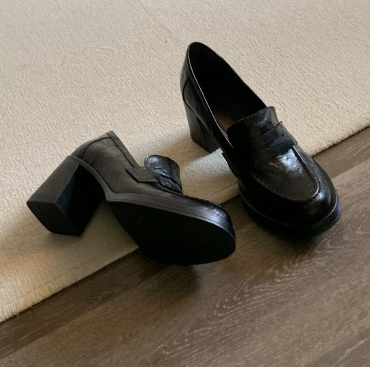 Damen elegante Blockabsatz Loafers mit modischer Schnallenakzent EB
