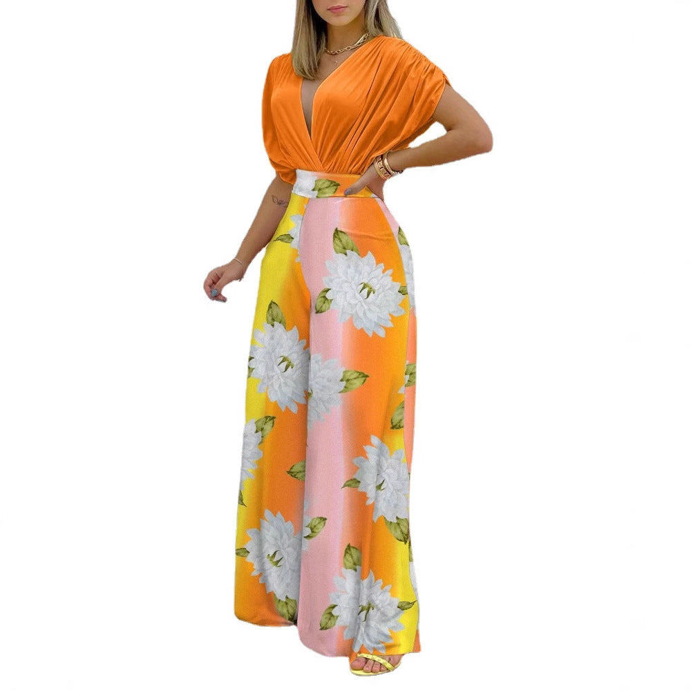 Damen Weit geschnittene Sommerhose mit floralem Design EB