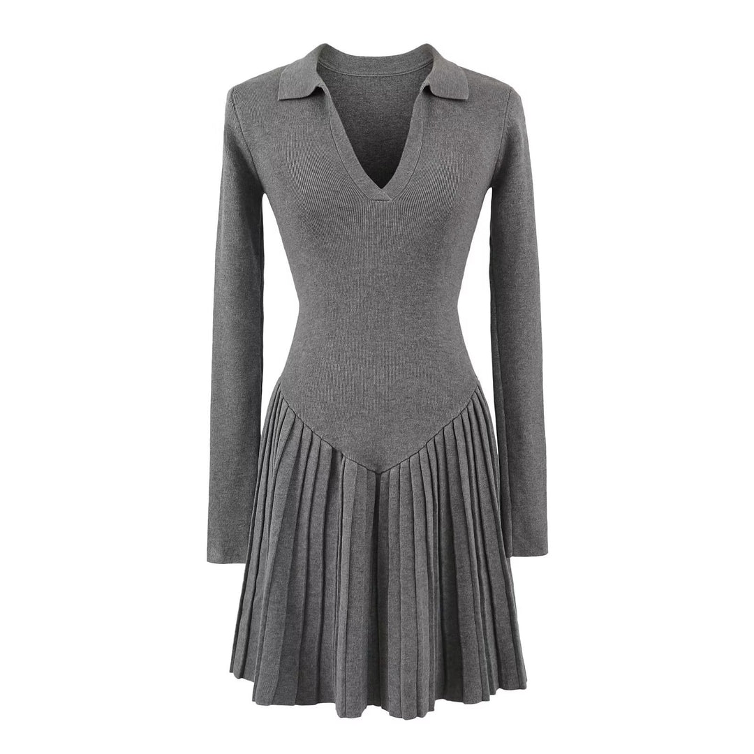 Damen langärmliges Plisseekleid EB