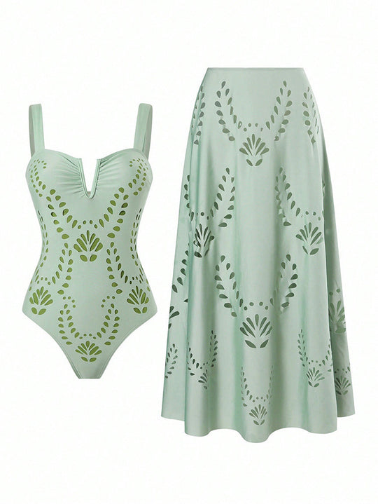 Damen Set aus Badeanzug und Rock EB