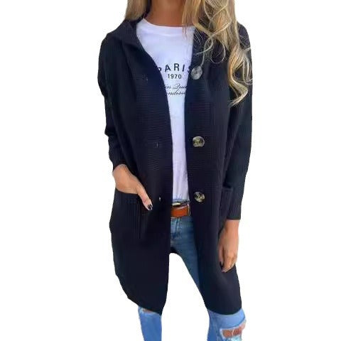 Damen kuschelige Strickjacke mit Kapuze und großen Taschen EB