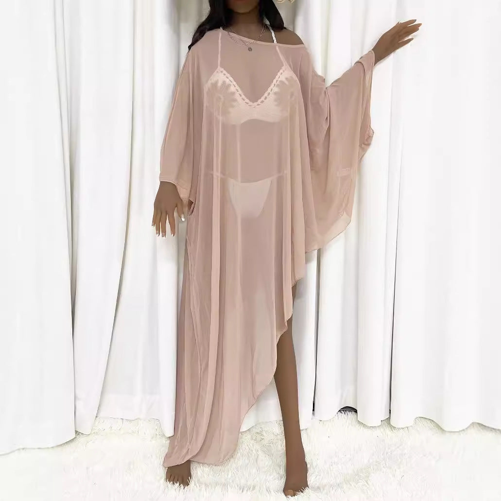 Damen transparenter Strandüberwurf mit eleganten Ärmeln EB