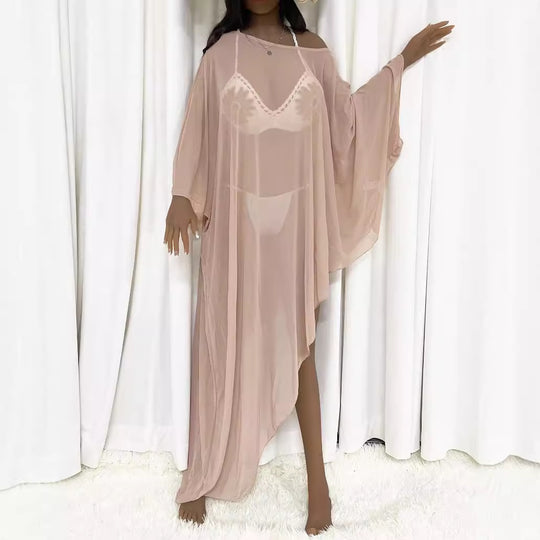 Damen transparenter Strandüberwurf mit eleganten Ärmeln EB