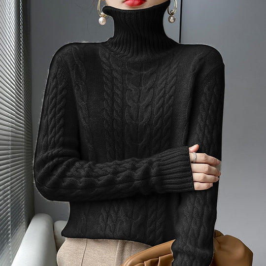 Damen Grobstrickpullover mit hohem Kragen und strukturiertem Zopfmuster EB
