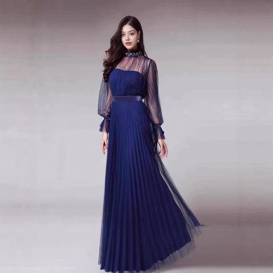 Damen Elegantes Maxikleid mit schimmerndem Chiffon und verspielten Rüschendetails EB