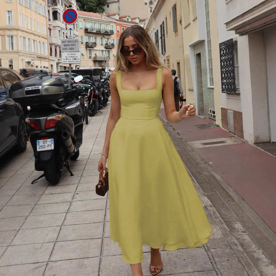 Damen Elegantes Maxikleid mit traumhaftem A-Linien Schnitt und schickem Quadrat-Ausschnitt EB