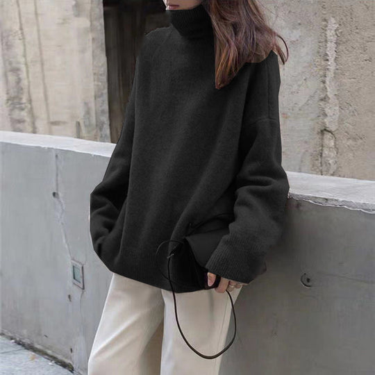 Damen bequemer Rollkragenpullover aus hochwertigem Wollmix EB