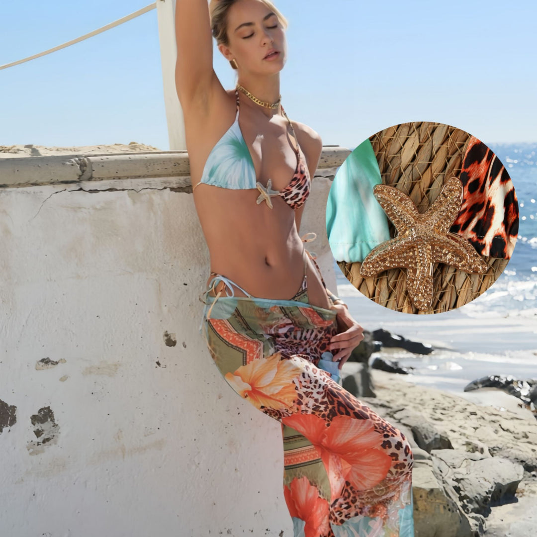 Damen Bikini-Set mit floralem Design und eleganter Maxiröcke EB