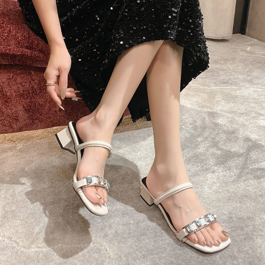 Damen elegante Mules mit gekreuzten Riemen und Blockabsatz EB