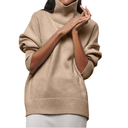 Damen gemütlicher Rollkragenpullover mit Oversized-Schnitt und strukturiertem Material EB