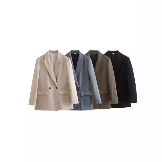 Damen nan taillierter Doppelreiher-Blazer mit spitzem Revers, Pattentaschen und leichtem Innenfutter EB