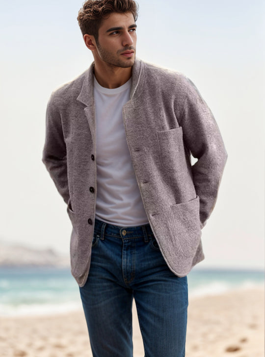 Herren lässige Wolljacke mit praktischen Taschen und Knopfverschluss EB