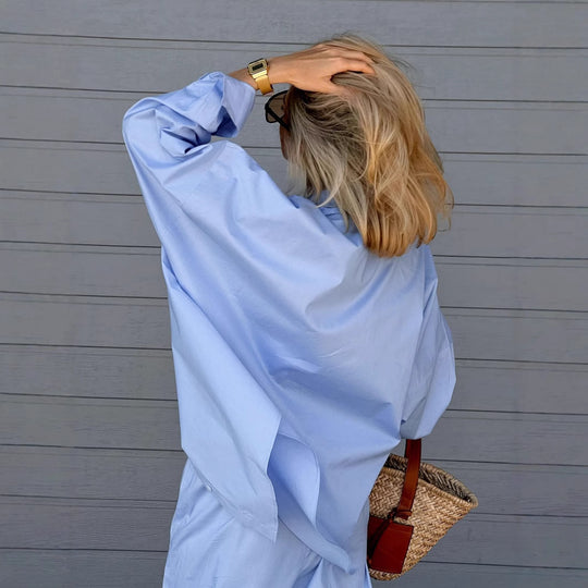 Damen Bequemes Set aus Oversized Hemd und Weiten Hosen EB