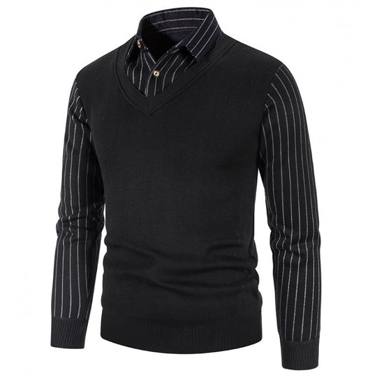 Herren Strickpullover mit V-Ausschnitt und kontrastierenden Ärmeln EB