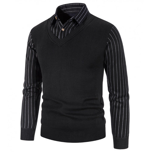 Herren Strickpullover mit V-Ausschnitt und kontrastierenden Ärmeln EB