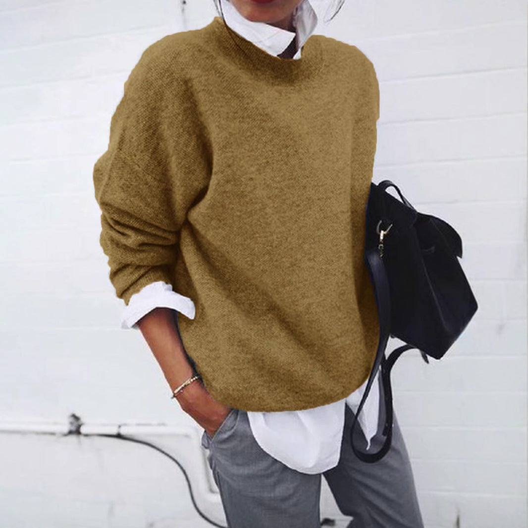 Damen nan gemütlicher Oversize-Strickpullover mit Stehkragen EB