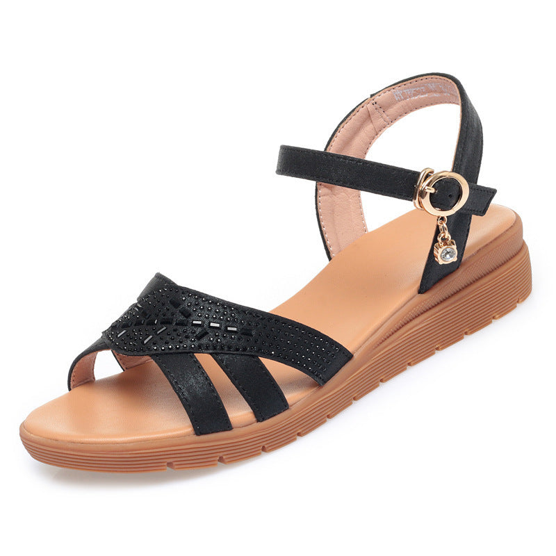 Damen Plateau-Sandaletten mit elegantem Riemendesign und funkelndem Schmuckdetail EB