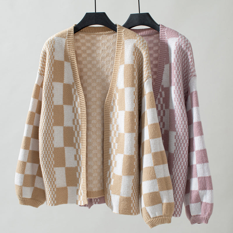 EB | Karierter Strick Strickjacke