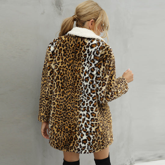 Damen Kuscheliger Leopardenfellmantel EB