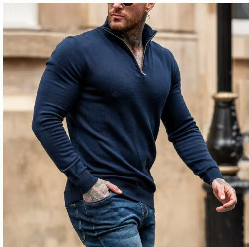 Herren modischer Strickpullover mit hohem Kragen und Reißverschluss EB