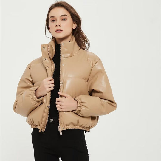 Damen kurz geschnittene Steppjacke mit hohem Kragen und elastischen Bünde EB