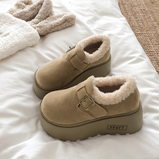 Damen Komfort Clogs mit warmem Kunstfell und modischem Riemen EB